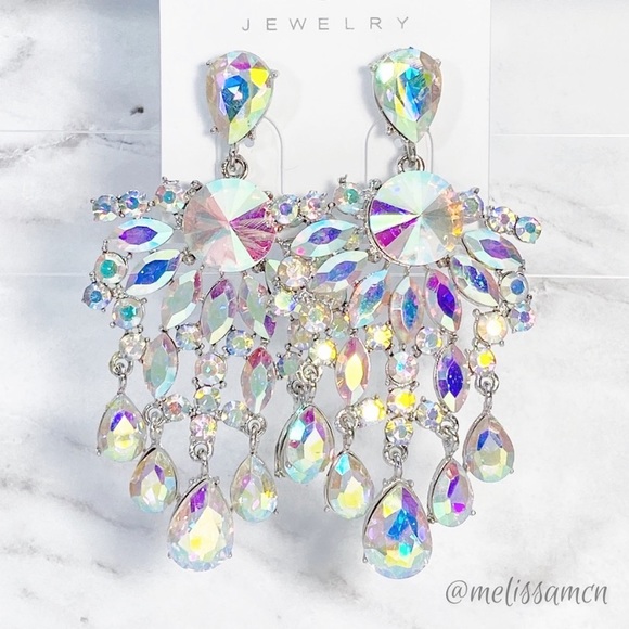 AB Austrian Crystal Chandelier Statement Formal Earrings - Picture 2 of 5